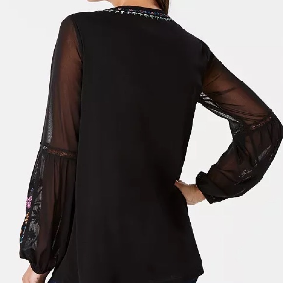 Women’s Style & co Black Floral Embroidery Long sleeve blouse top size S - Picture 14 of 14